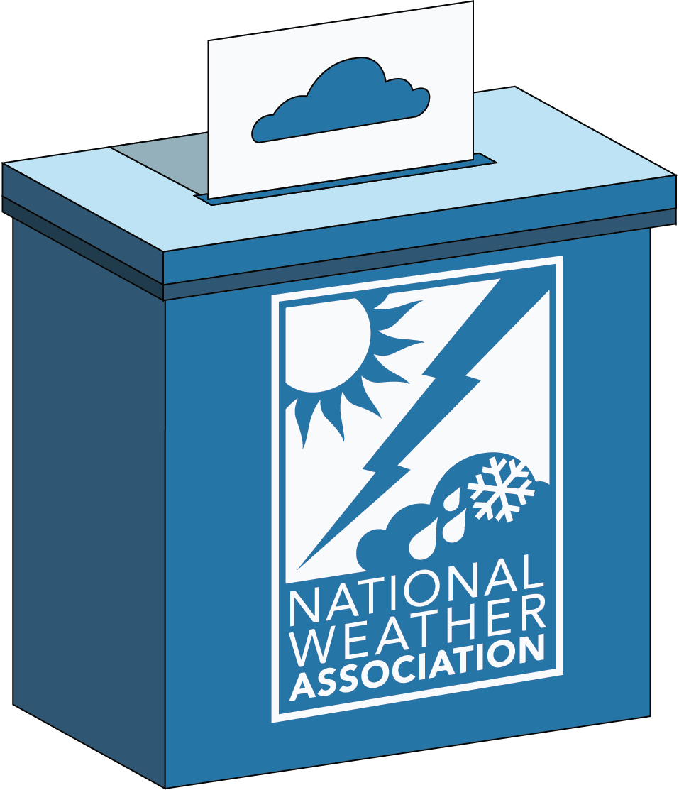 a ballot box with the national weather association logo and a cloud icon. 